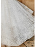 Short Puff Sleeves Beaded White Lace Glitter Flower Girl Dress